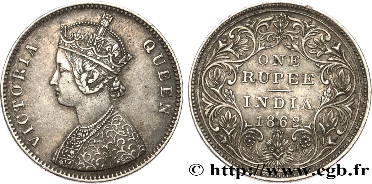 INDIA BRITÁNICA 1 Roupie Victoria 1862 Bombay MBC 