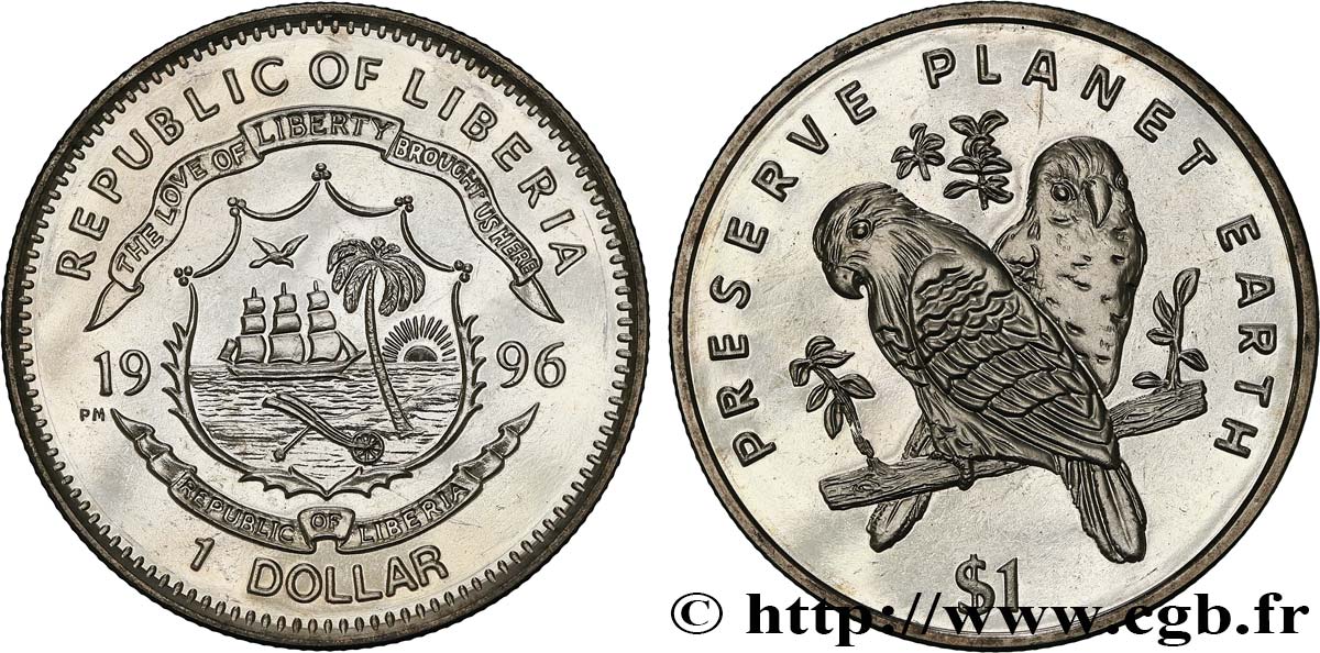 LIBERIA 1 Dollar Proof Inséparables 1996 Pbjoy Mint fST 