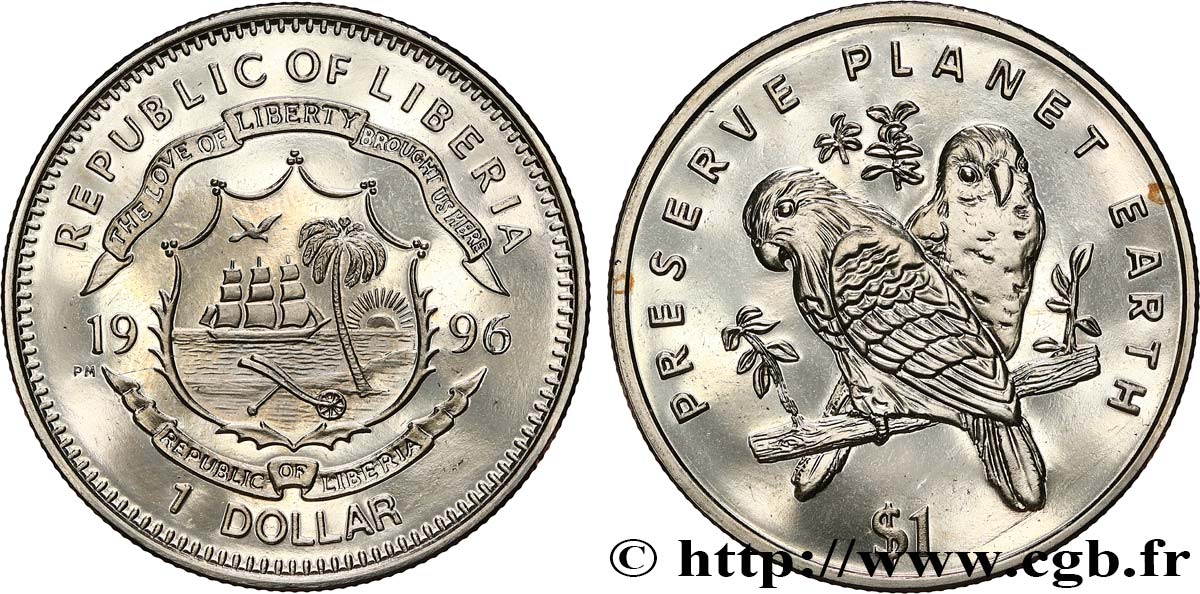 LIBERIA 1 Dollar Proof Inséparables 1996 Pbjoy Mint MS 