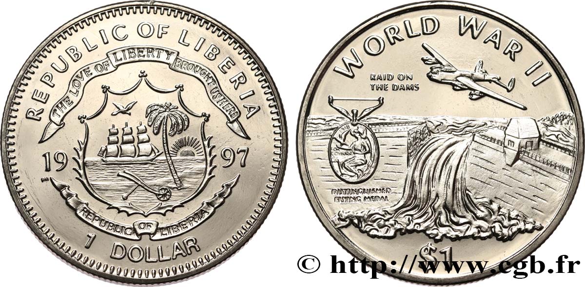 LIBERIA 1 Dollar Proof Second Guerre Mondiale 1997 Pbjoy Mint SC 