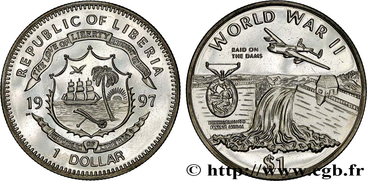 LIBERIA 1 Dollar Proof Second Guerre Mondiale 1997 Pbjoy Mint fST 