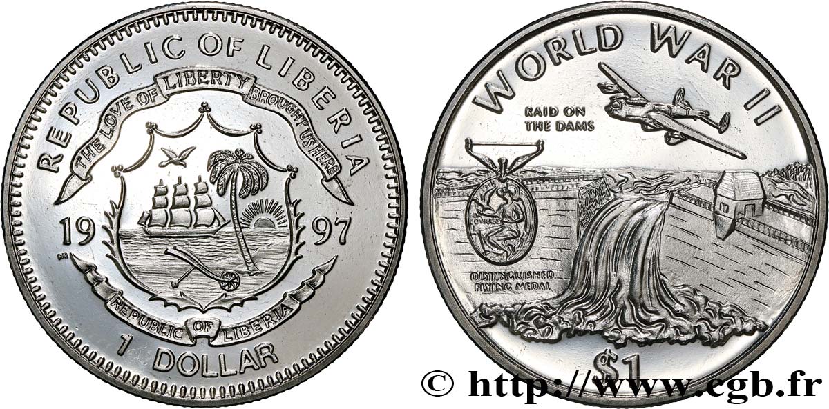 LIBERIA 1 Dollar Proof Second Guerre Mondiale 1997 Pbjoy Mint MS 