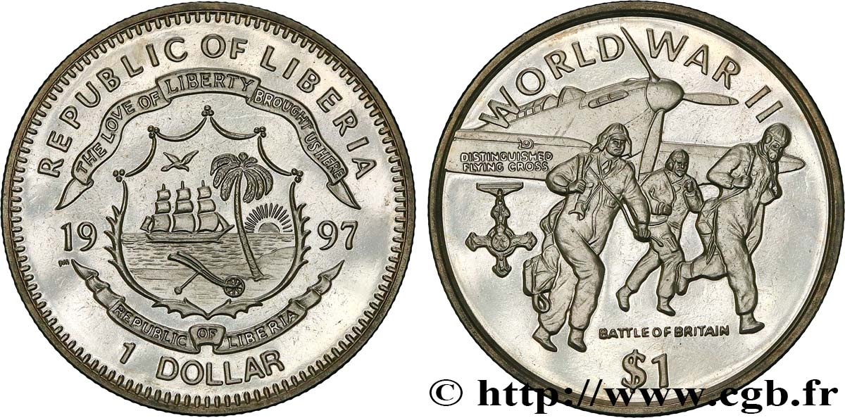 LIBERIA 1 Dollar Proof Second Guerre Mondiale - Bataille d’Angleterre 1997 Pbjoy Mint SC 