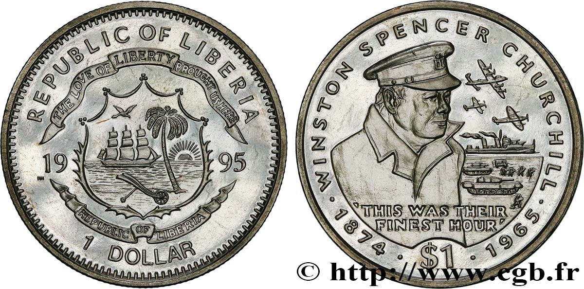 LIBERIA 1 Dollar Proof Winston Churchill 1995 Pobjoy Mint MS 