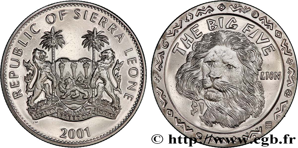 SIERRA LEONE 1 Dollar Proof Lion 2001 Pobjoy Mint MS 