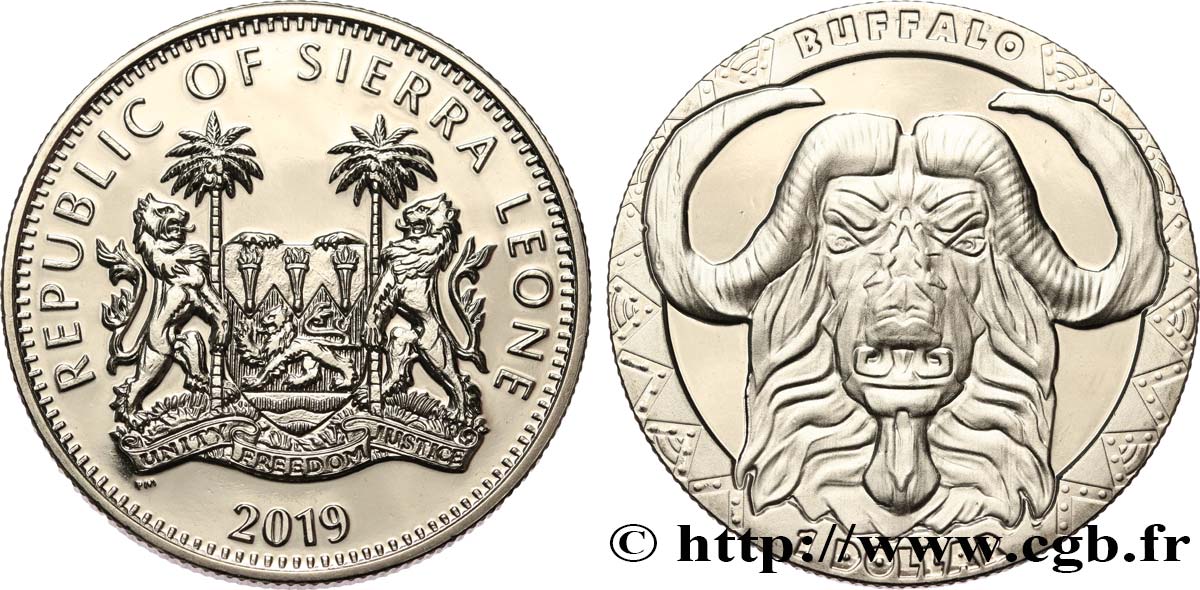 SIERRA LEONE 1 Dollar Proof Buffle 2019 Pobjoy Mint FDC 