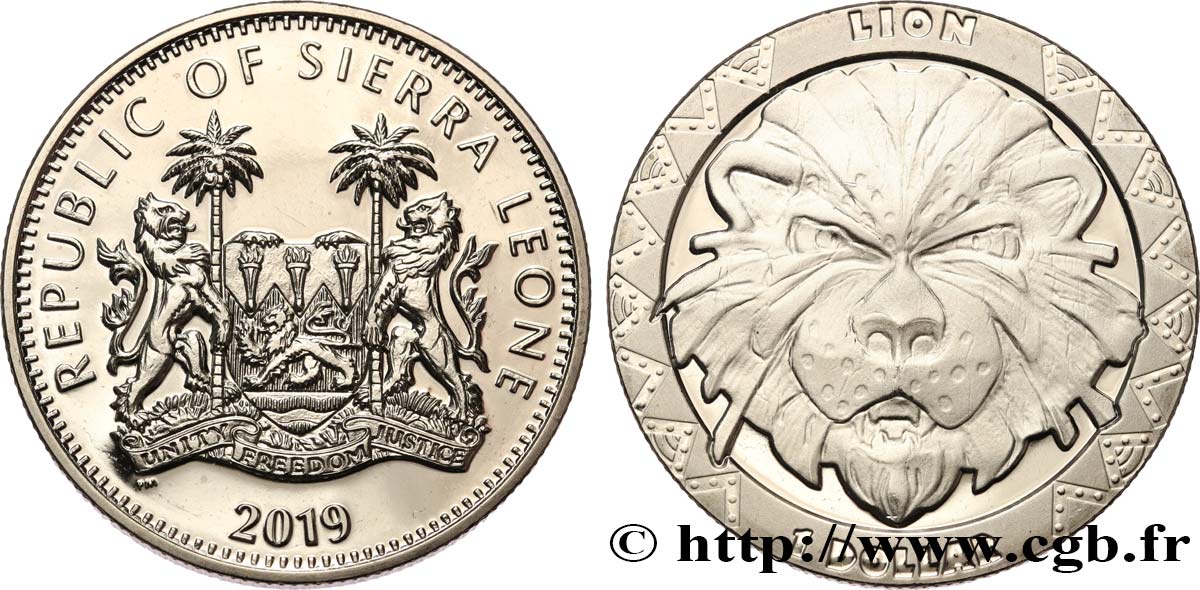 SIERRA LEONE 1 Dollar Proof Lion 2019  FDC 