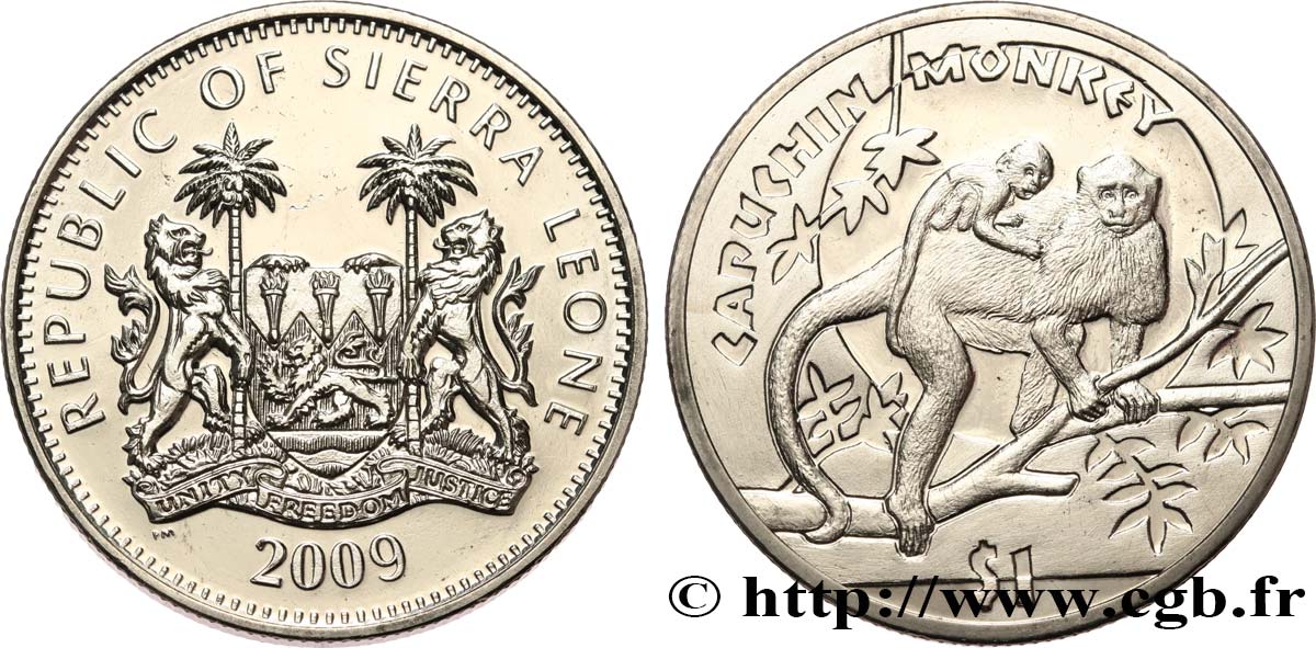 SIERRA LEONE 1 Dollar Proof singes Capucins 2009 Pobjoy Mint MS 