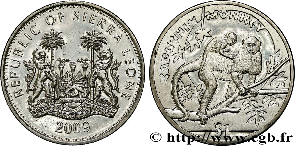 SIERRA LEONE 1 Dollar Proof singes Capucins 2009 Pobjoy Mint SPL 