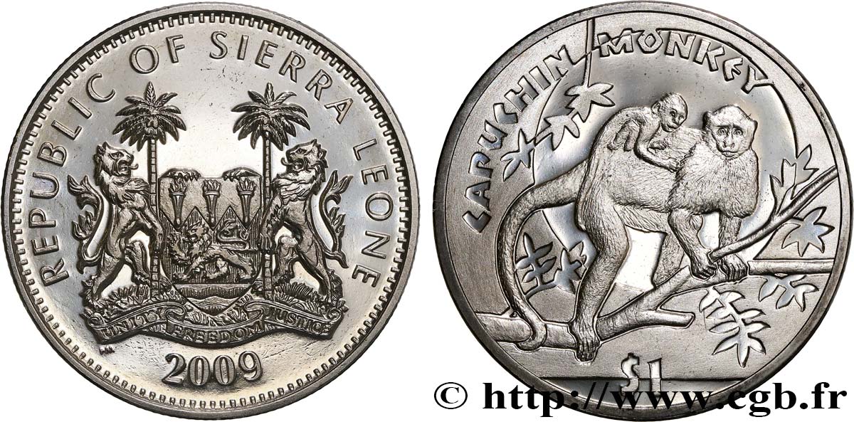 SIERRA LEONA 1 Dollar Proof singes Capucins 2009 Pobjoy Mint SC 
