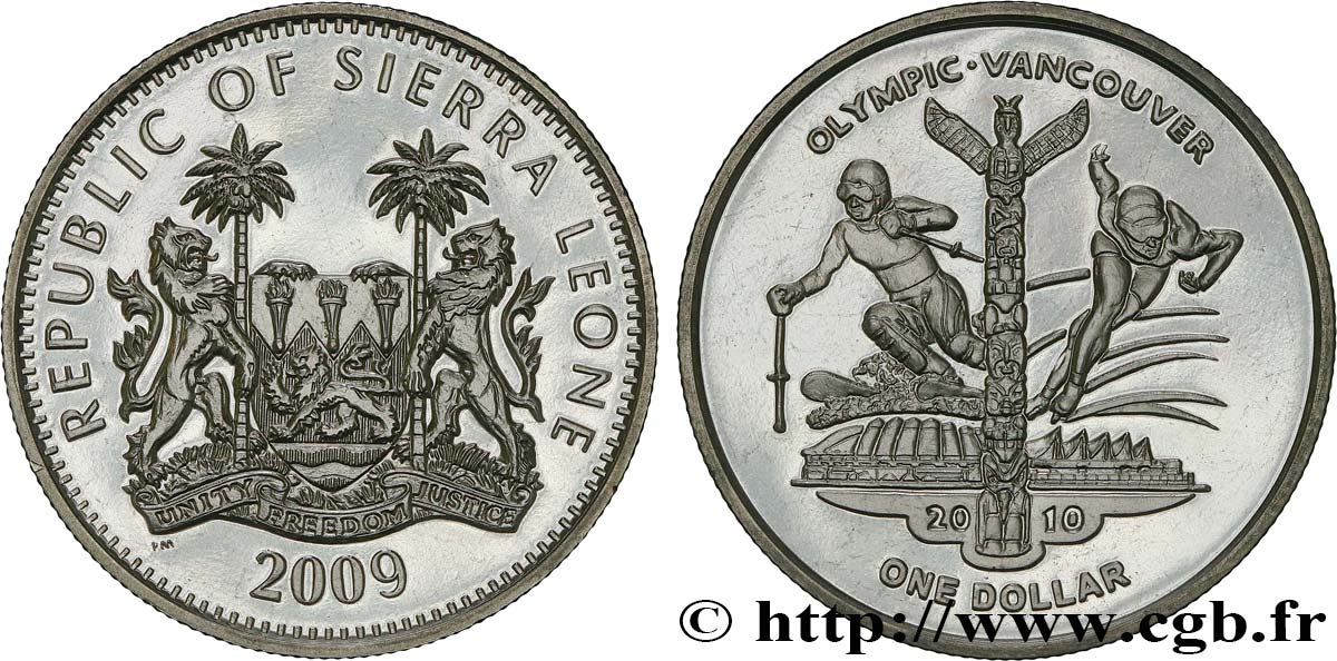 SIERRA LEONE 1 Dollar Proof Jeux Olympiques de Vancouver 2010 2009  MS 
