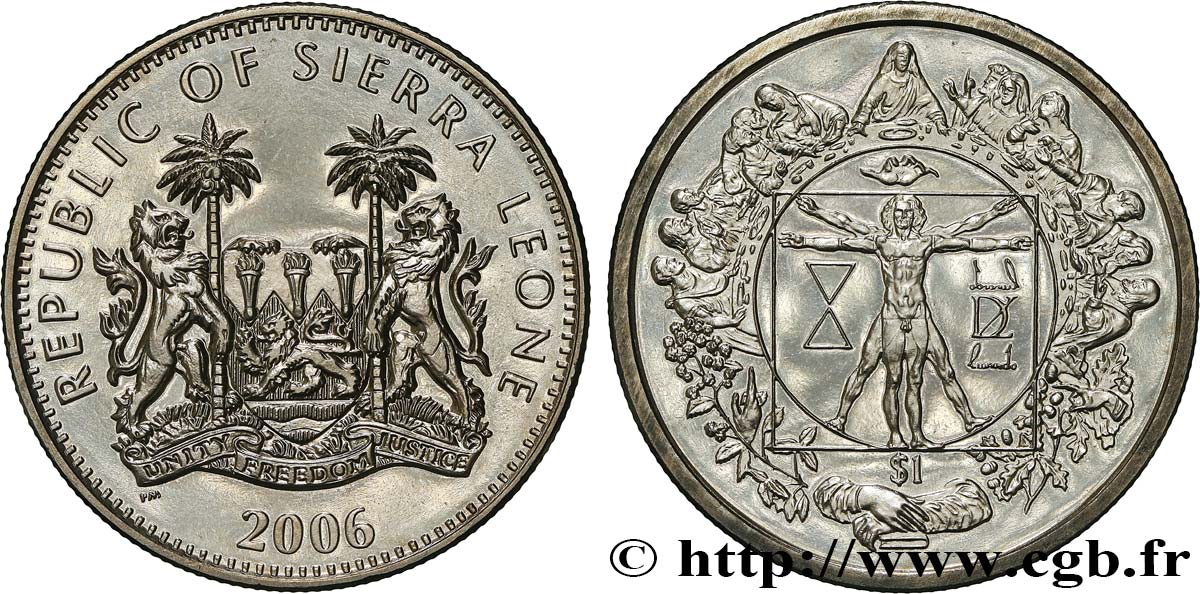 SIERRA LEONE 1 Dollar Proof La Cène de Léonard de Vinci 2006 Pobjoy Mint MS 