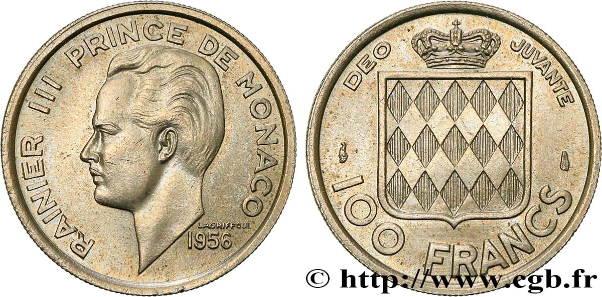 MONACO 100 Francs Rainier III 1956 Paris AU 