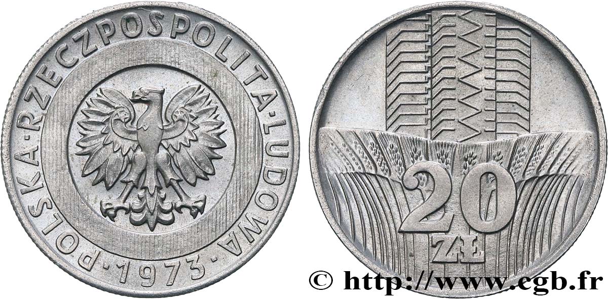 POLAND 20 Zlotych aigle  1973 Varsovie MS 