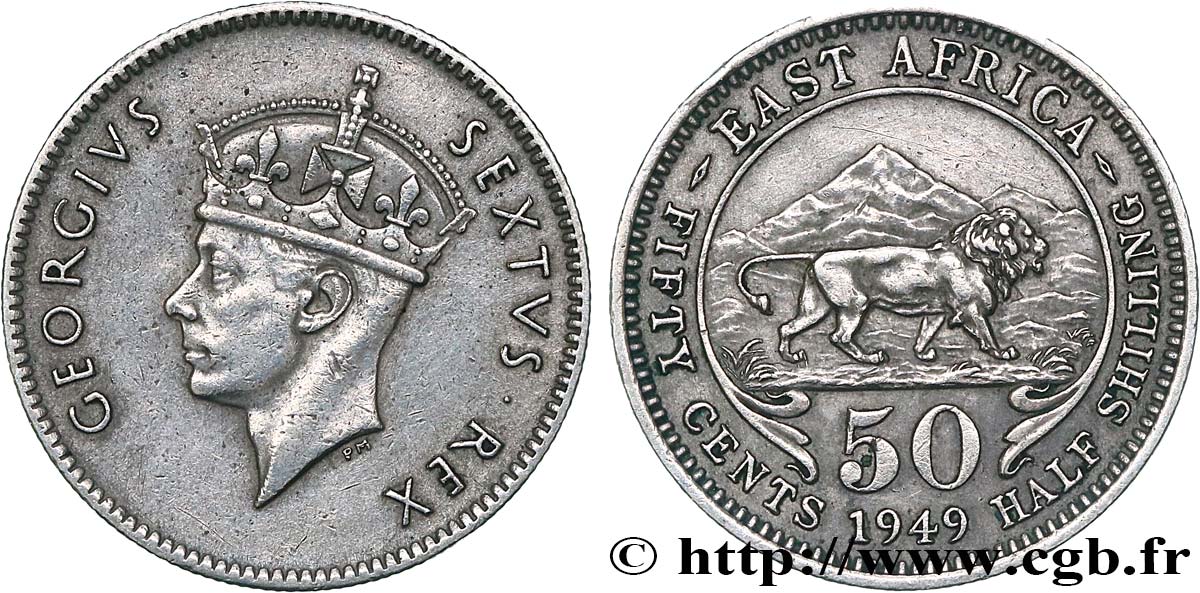 ÁFRICA ORIENTAL BRITÁNICA 50 Cents (1/2 Shilling) Georges VI / lion 1949  EBC 