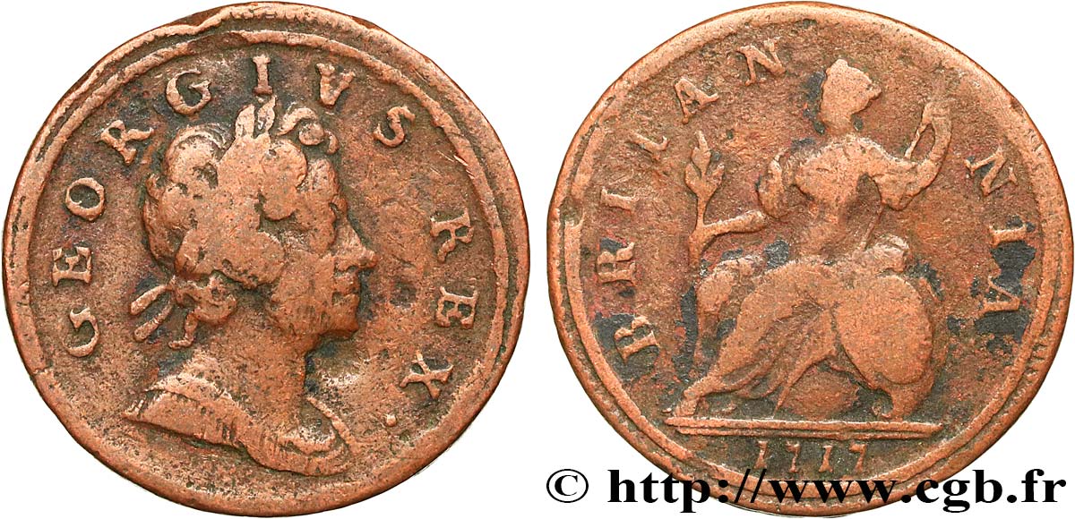 REINO UNIDO 1/2 Penny Georges Ier 1717  BC+ 
