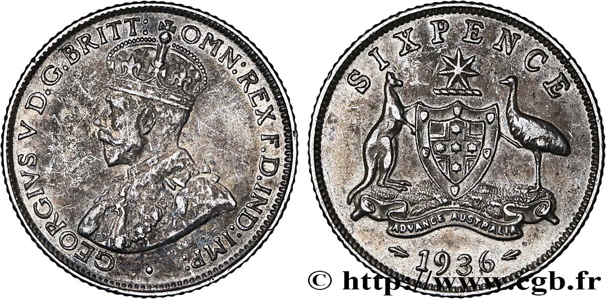 AUSTRALIEN 6 Pence Georges V 1936 Melbourne SS 