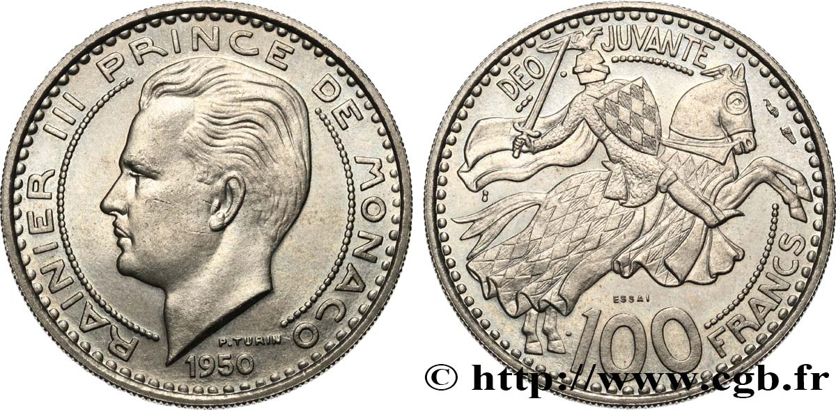 MONACO - PRINCIPATO DI MONACO - RANIERI III Essai de 100 Francs  1950 Paris MS 