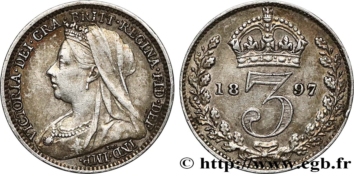 ROYAUME-UNI 3 Pence Victoria buste du jubilé 1897  TTB+ 