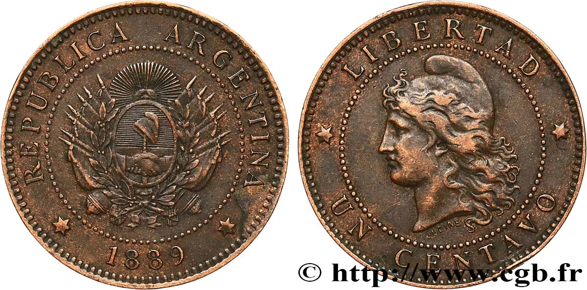 ARGENTINA 1 Centavo 1889  AU 