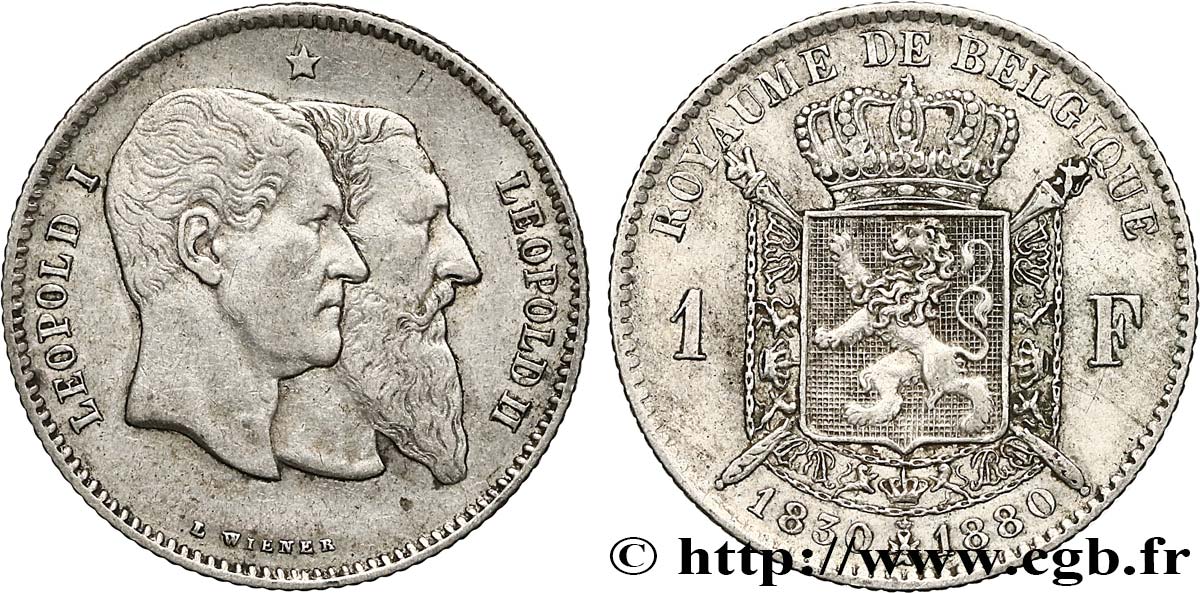 BELGIQUE 1 Franc 50e anniversaire de l’indépendance 1880  TTB 