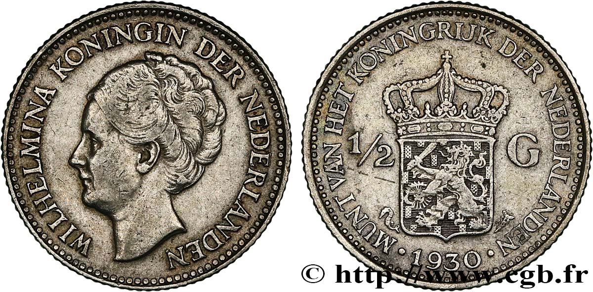 PAESI BASSI 1/2 Gulden Wilhelmina 1930  BB 
