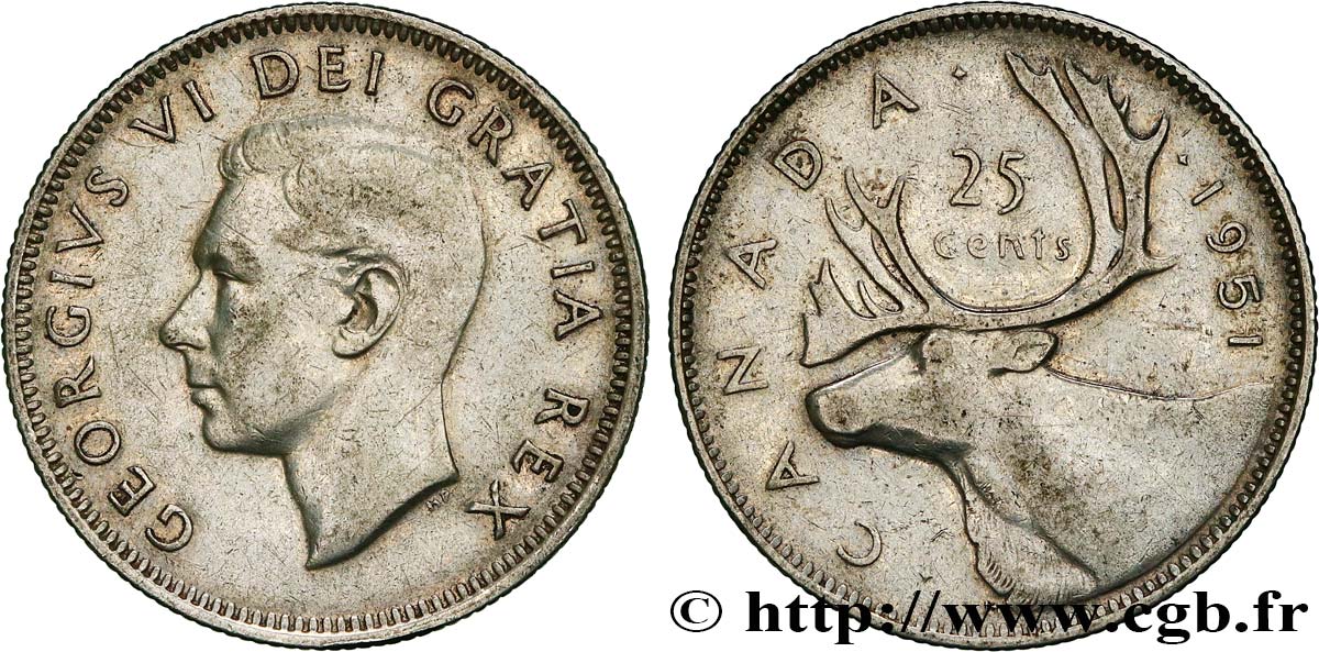 CANADA 25 Cents Georges VI 1951  XF 