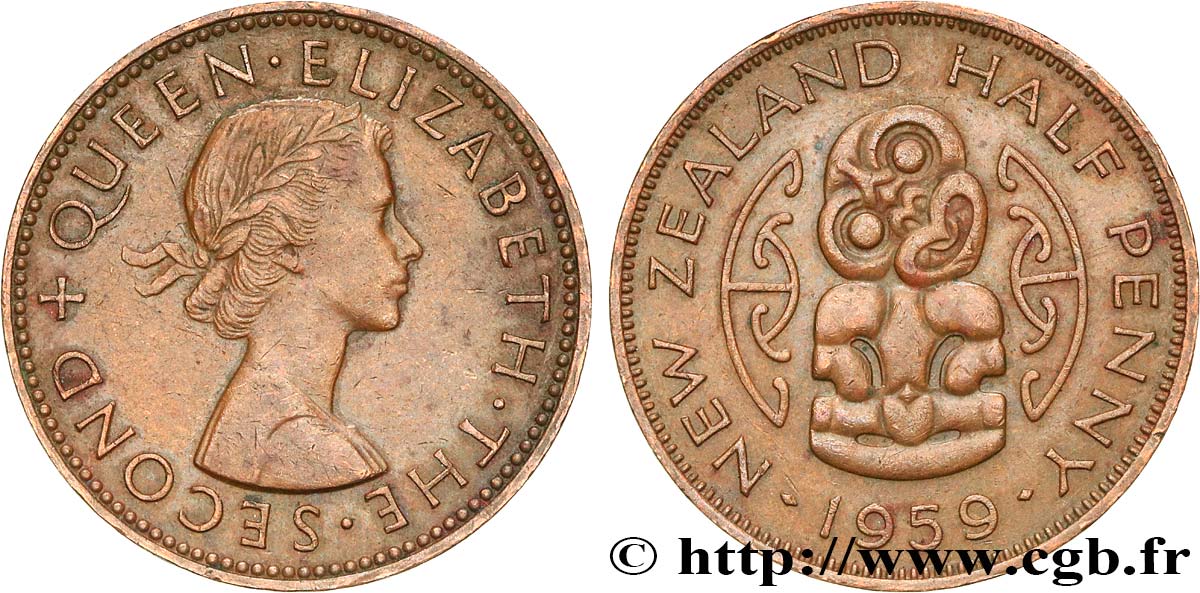 NOUVELLE-ZÉLANDE 1/2 Penny Elisabeth II 1959  TTB+ 