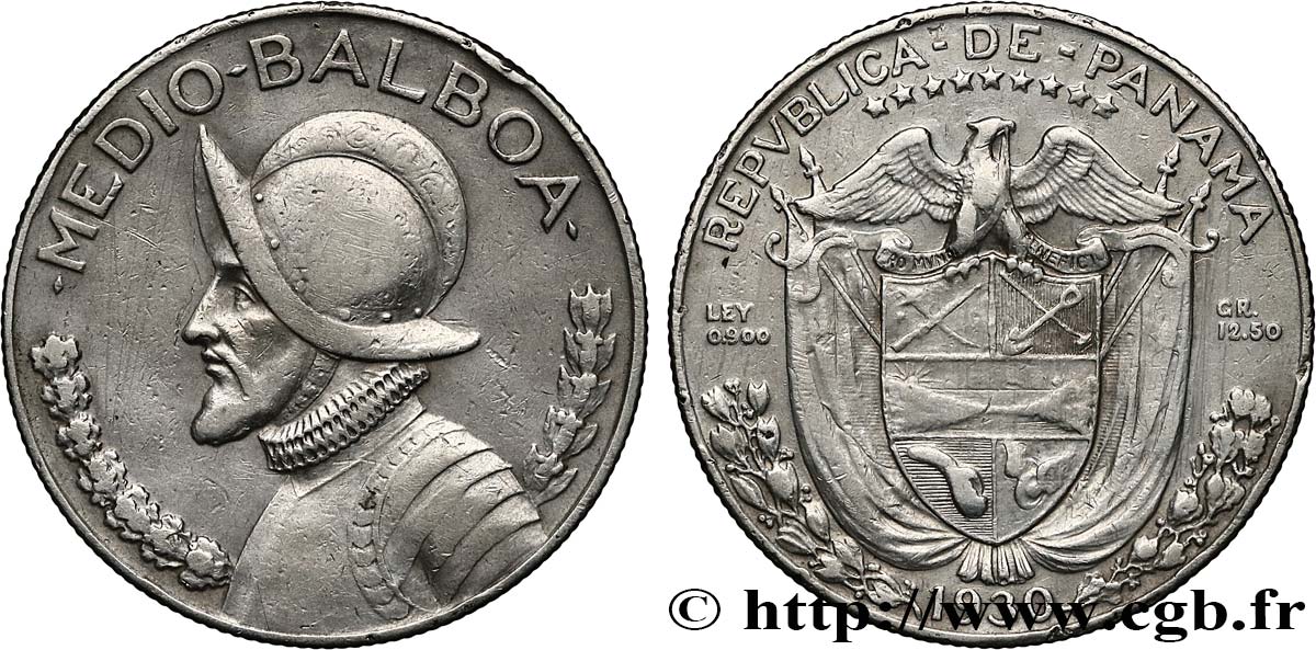 PANAMA 1/2 Balboa Vasco Nunez de Balboa 1930  TTB 