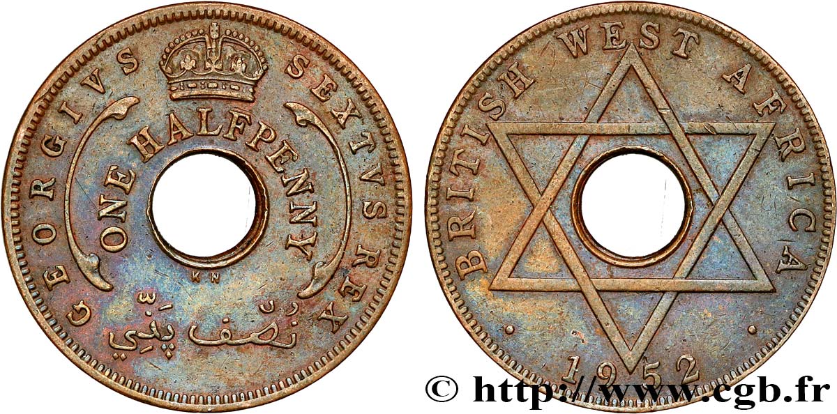 ÁFRICA OCCIDENTAL BRITÁNICA 1/2 Penny Georges VI 1952 Kings Norton BC+ 