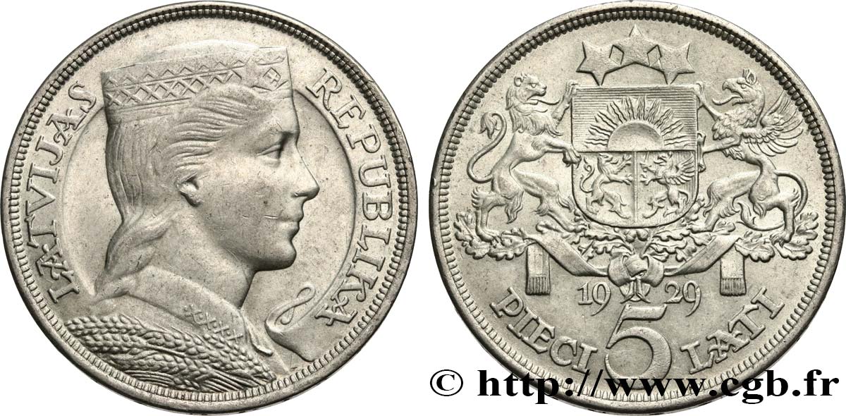 LETTONIA 5 Lati 1929  q.SPL 