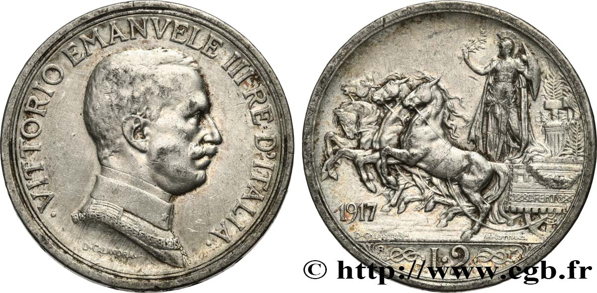 ITALIE 2 Lire Victor Emmanuel III 1917 Rome  TB+ 
