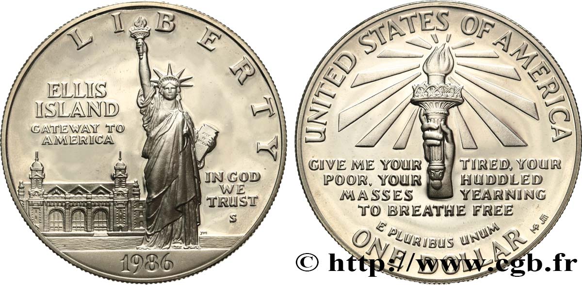 STATI UNITI D AMERICA 1 Dollar Proof Statue de la Liberté, Ellis Island 1986 San Francisco - S MS 