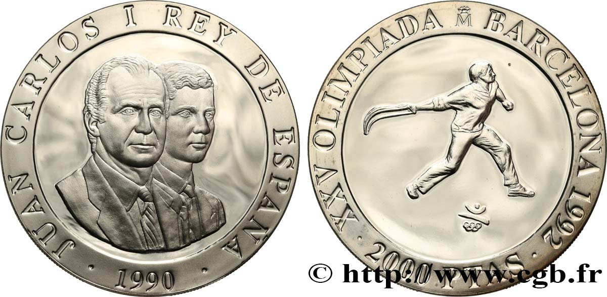 ESPAGNE 2000 Pesetas Proof J.O. de Barcelone : pelote basque (grand chistera) 1990 Madrid SPL 