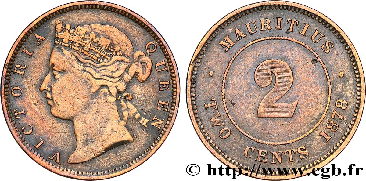 MAURITIUS 2 Cents Victoria 1878  q.BB 