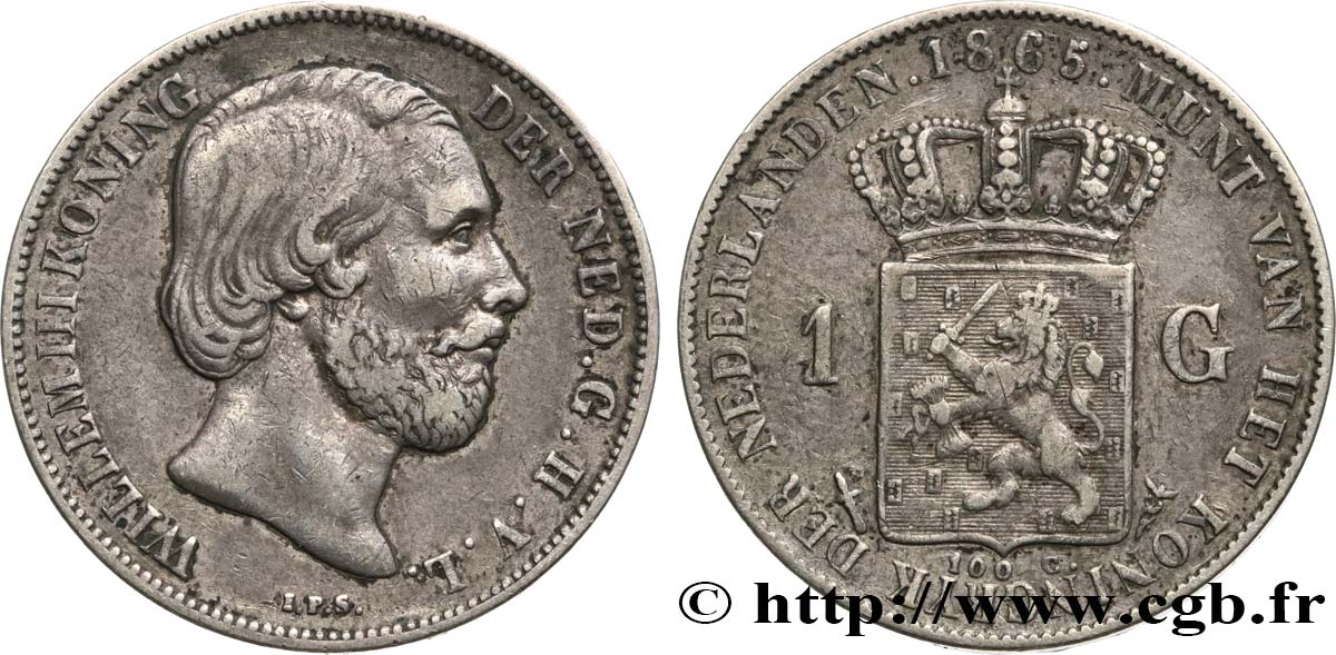 PAYS-BAS 1 Gulden Guillaume III 1865 Utrecht TTB 