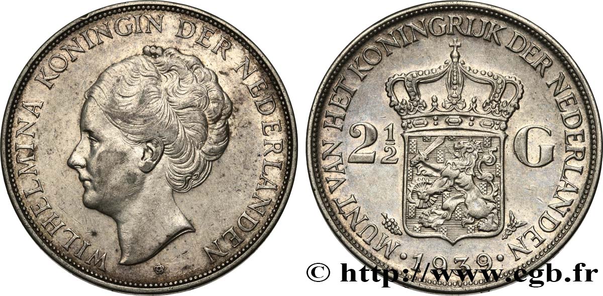 PAYS-BAS 2 1/2 Gulden Wilhelmina 1939 Utrecht TTB/TTB+ 