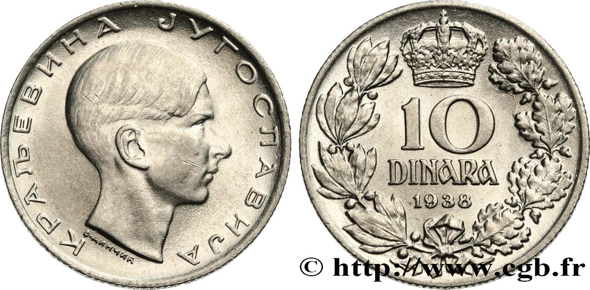 JUGOSLAWIEN 10 Dinara Pierre II 1938  fST 