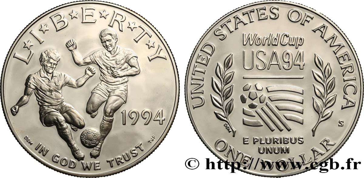 ÉTATS-UNIS D AMÉRIQUE 1 Dollar Proof Coupe du Monde de Football USA 94 1994 San Francisco SPL 
