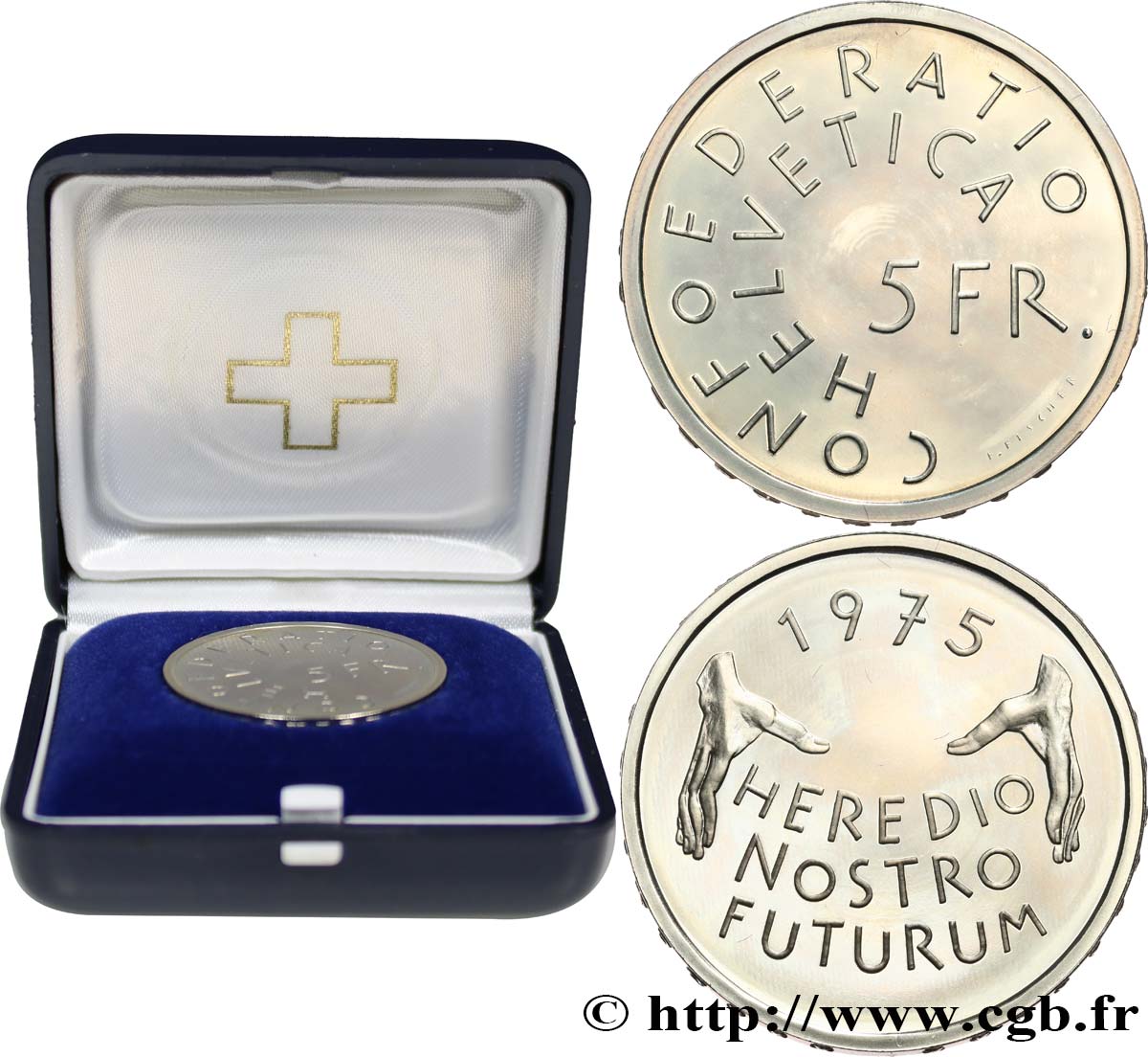 SCHWEIZ 5 Francs Proof année européenne de la protection du patrimoine 1975 Berne ST 