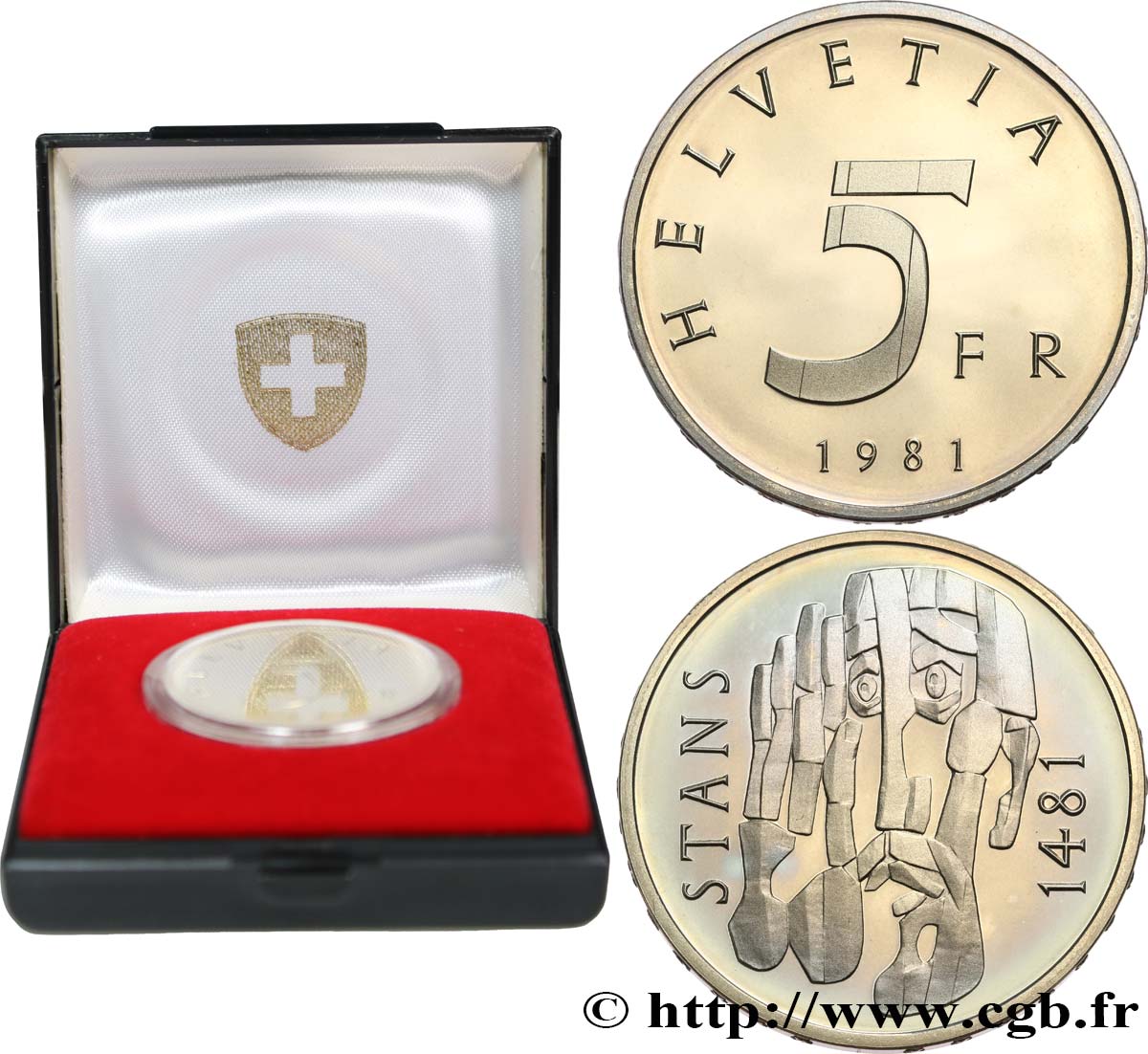 SUIZA 5 Francs Proof 500e anniversaire du convenant de Stans 1481 1981 Berne - B FDC 