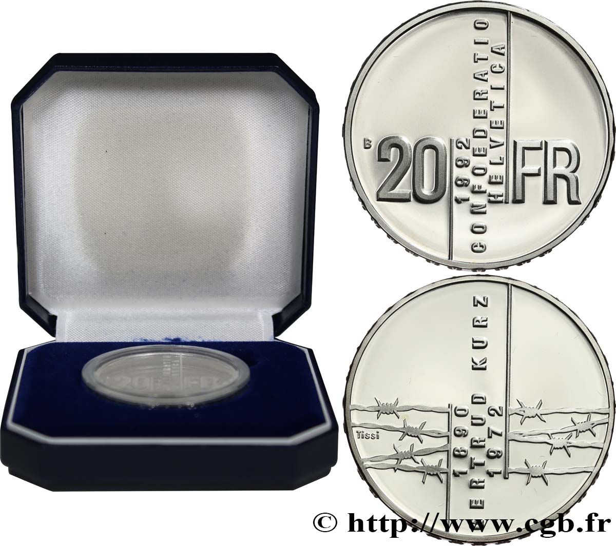 SWITZERLAND 20 Francs Proof hommage à Gertrud Kurz 1990 Berne - B MS 