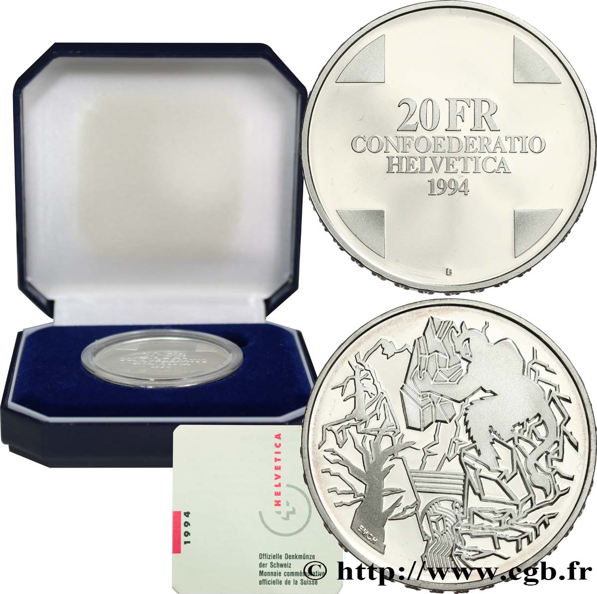 SWITZERLAND 20 Francs Proof “le Pont du Diable”, conte populaire suisse  1994 Berne - B MS 