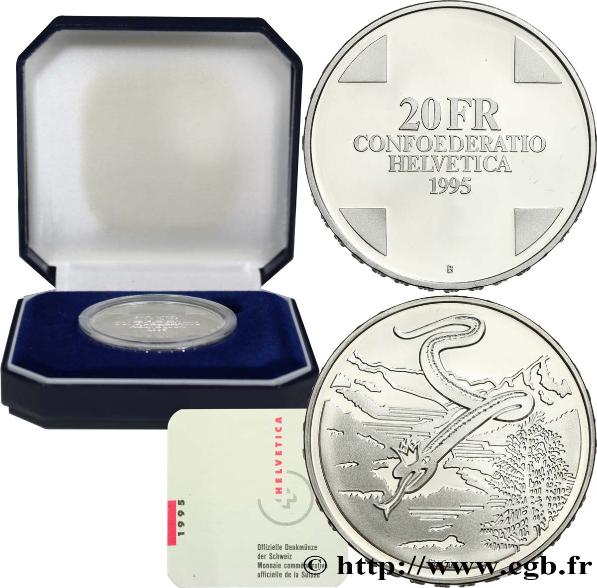 SUISSE 20 Francs Proof “le serpent blanc”des frères Grimm 1995 Berne FDC 