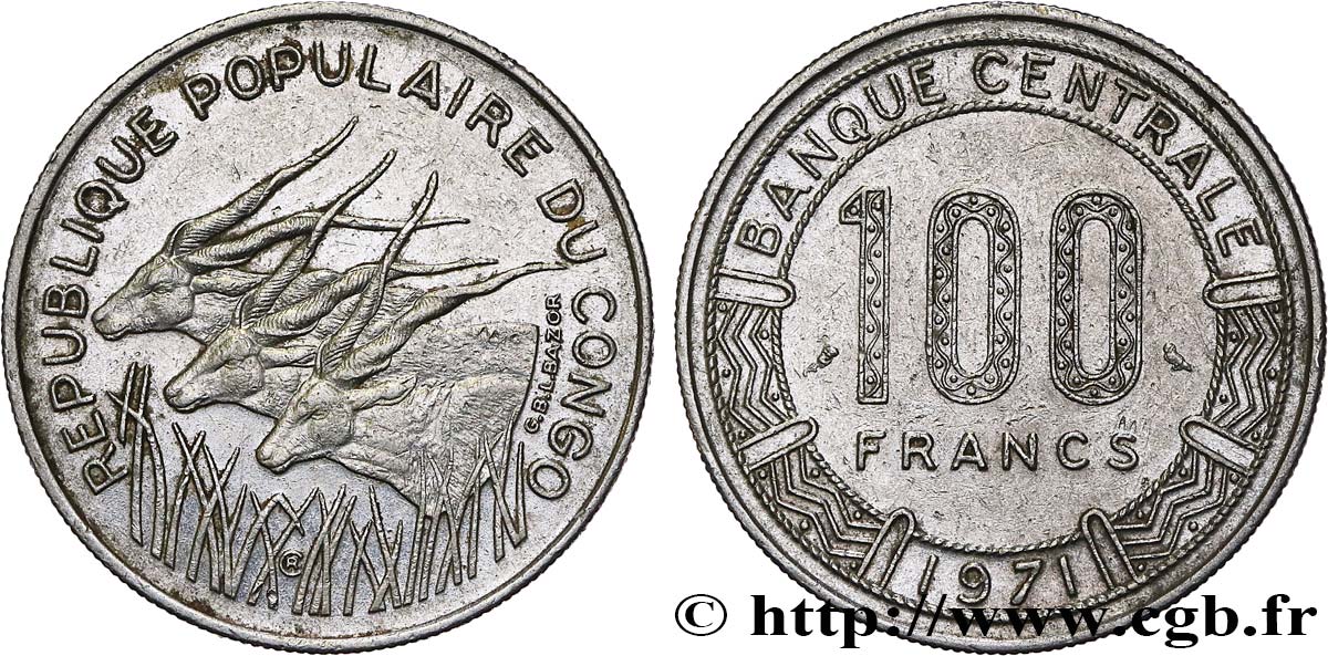 REPUBLIK KONGO 100 Francs type “Banque Centrale” 1971 Paris VZ 