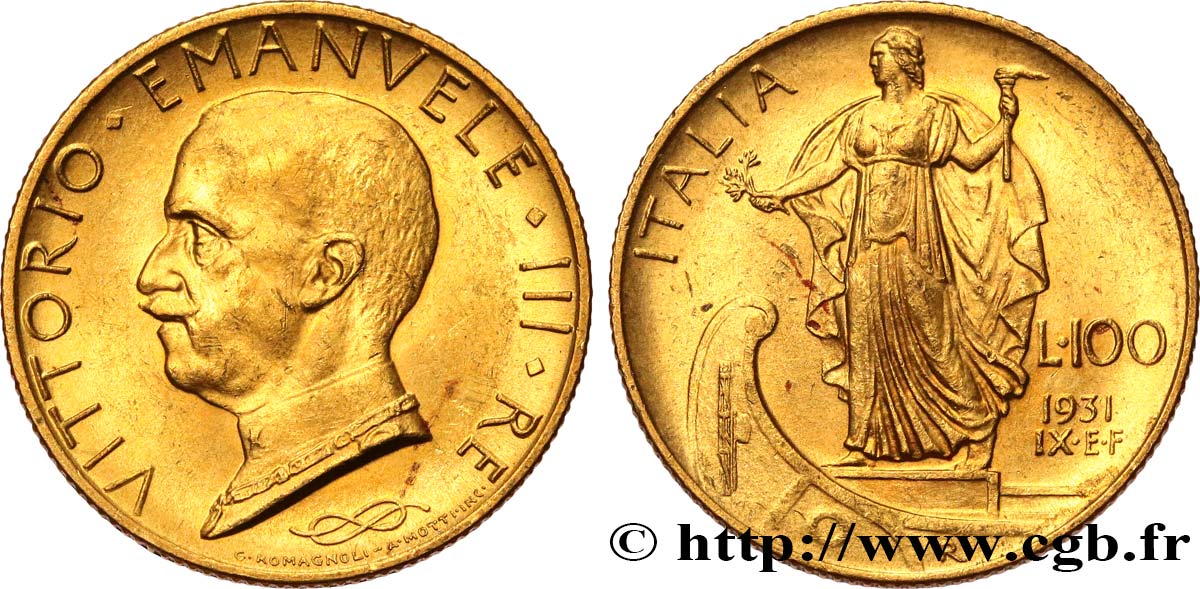 ITALIA - REGNO D ITALIA - VITTORIO EMANUELE III 100 Lire, an IX 1931 Rome SPL 