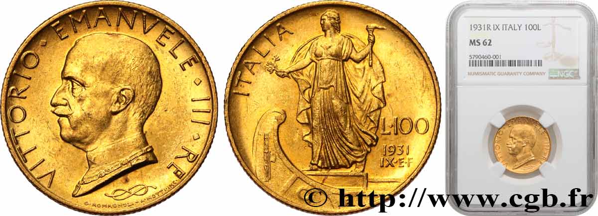 ITALIA 100 Lire, an IX 1931 Rome EBC62 NGC