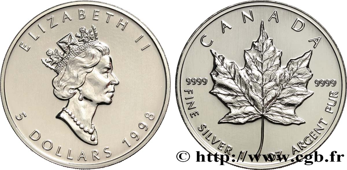 CANADá
 5 Dollars Proof feuille d’érable 1998  SC 