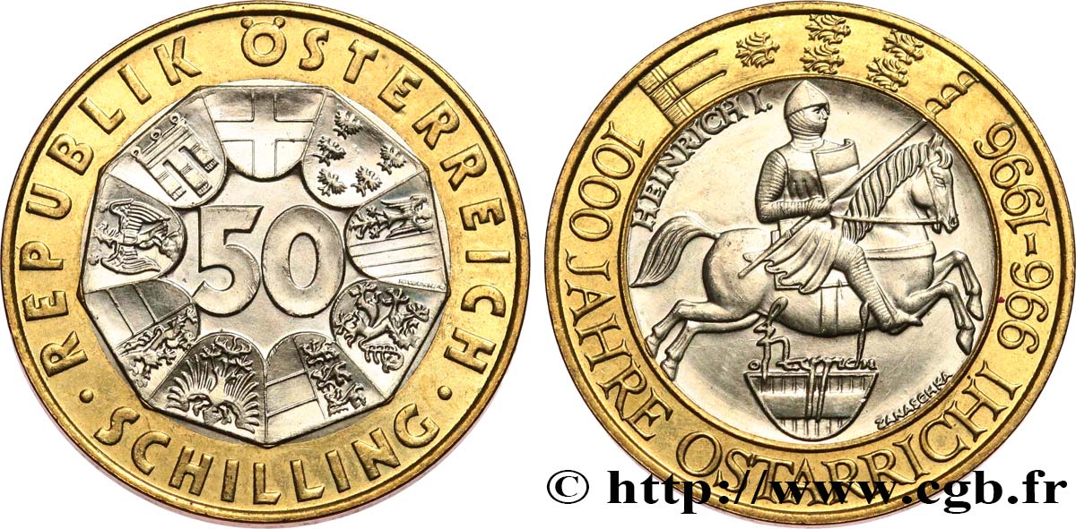 AUTRICHE 50 Schilling 1000e anniversaire de l&nbsp;Autriche 1996 Vienne SPL 