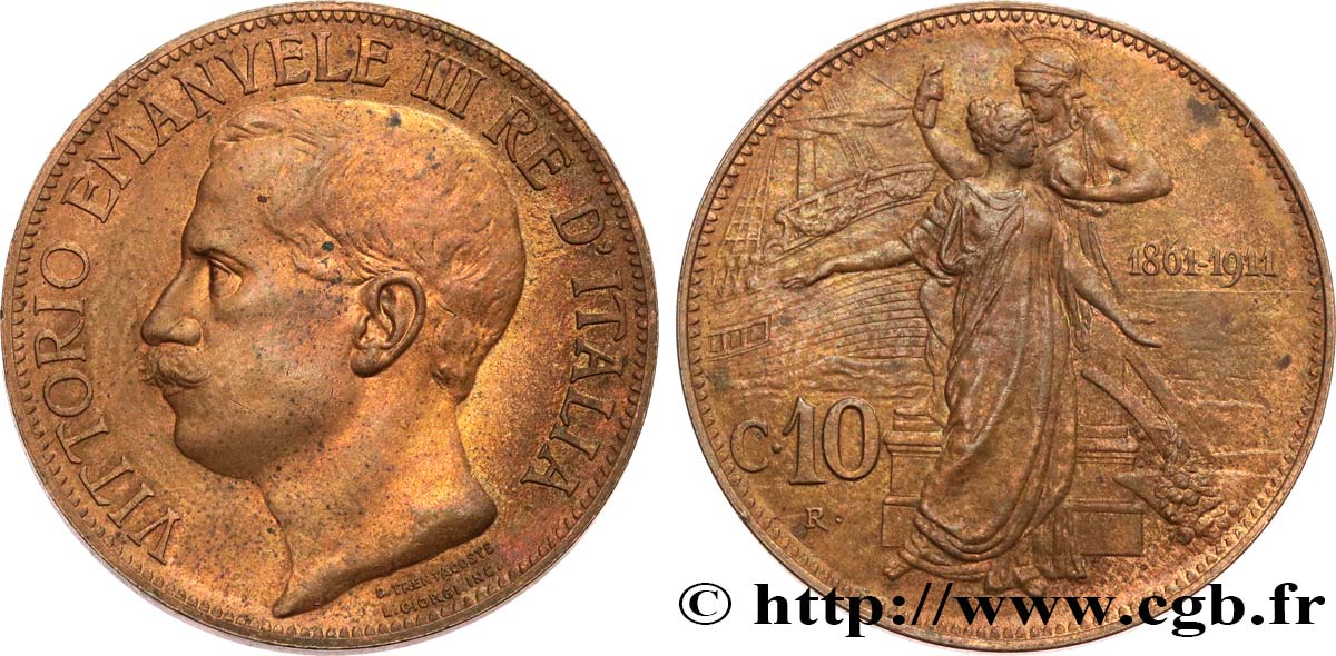 ITALIA 10 Centesimi Victor Emmanuel III - 50e anniversaire de l’Unité Italienne 1911 Rome q.SPL 